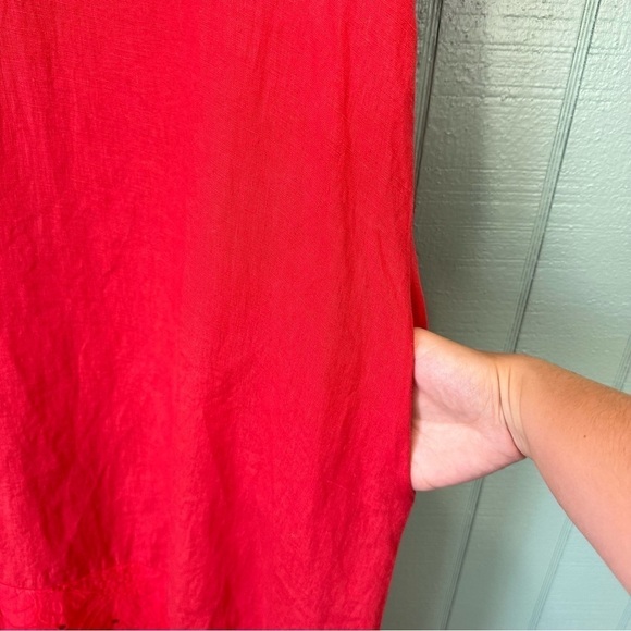 Rosemarine Made In Italy 100% Linen Red Embroidered Eyelet Hem Dress Size Medium - Picture 4 of 6